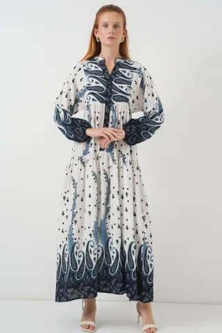 Gemustertes V-Ausschnitt Maxi-Kleid