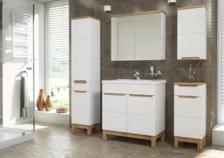 Badmöbel Set 5-tlg Badezimmerset DEVI Weiss HGL inkl.Waschtisch 80 cm
