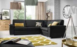 Ecksofa Sofa VINZENT Kunstleder Schwarz Ottomane Rechts