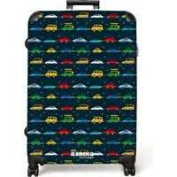 NoBoringSuitcases.com© Kinderkoffer Muster - Jungen - Auto - Sterne 77 cm - 98 L, 8 Rollen, Reisekoffer mit Rollen Großer für 30kg, Jungenkoffer