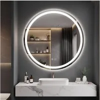 Dripex Badspiegel Rund Badezimmerspiegel LED mit UHR / Bluetooth-Lautsprecher, Dimmbar, 3 Lichtfarbe Einstellbar, Beschlagfrei