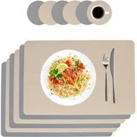 relaxdays Platzset Platzdeckchen mit Untersetzern 6er Set, Grau-Beige, Oval