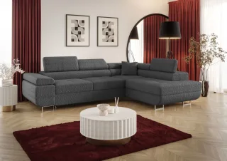 Ecksofa Schlafsofa Sofa MONARO Stoff Quelle Dunkelgrau Ottomane Rechts
