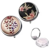 The Beauty House Pillendose Elegante Pillendose mit Glasabdeckung – „Schmetterlinge & Blumen“, Kleine Tablettendose für Unterwegs, Reise-Pillenspender Tablettenbox