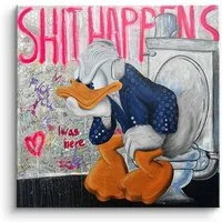 DOTCOMCANVAS® Leinwandbild Shit Happens, Leinwandbild Donald Duck Shit Happens Bad Toilette Pop Art Comic
