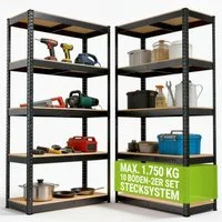 Juskys Schwerlastregal Basic, 2-tlg., Regalsystem mit 10 Einlegeböden, je 175 kg Traglast, Abstände wählbar