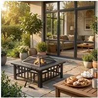 TLGREEN Feuerschale 3 in 1 - Gartenfeuerstelle mit Grill & Funkenschutz, (81x81x45cm Robuste Eisenfeuerschale, für Terrasse/Winter/Party), Feuerschalen für den Garten, mit Grillrost & Wasserfeste Abdeckung