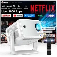 Huidun PT10 ECHT 1080P Beamer, 4K Projektor mit Netflix/WiFi 6/Bluetooth 5.4 Beamer (3000 lm, 1500:1, 1920 x 1080 px, 4K+1080p Full HD, Autofokus, Android 13,Automatische Trapezkorrektur)