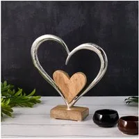 Marrakesch Orient & Mediterran Interior Dekoobjekt Dekoaufsteller Herz Amour Motiv 3 modern aus Holz und Aluminium 20 cm (1 St)