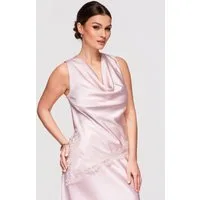 OMBRE Kurzarmbluse Satin Bluse Asymmetrisch Elegant Rose L (kein Set, 1-tlg) Asymmetrischer Saum, Spitze