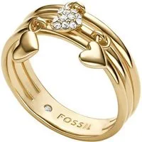 Fossil Fingerring Schmuck Geschenk Metall SUTTON Herzen, mit Glasstein