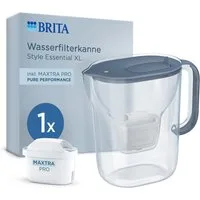 BRITA Wasserfilter Kanne Style Essential XL steinblau 3,6L, 1 MAXTRA PRO Pure Performance, Große Filterkanne mit Smart Light LED filtert Verunreinigungen etc.