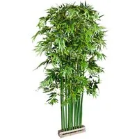 Kunstbambus Bambus Sichtschutz Element Stand Künstliche Pflanze mit Echtholz 200cm Bambus, Decovego, Höhe 200 cm