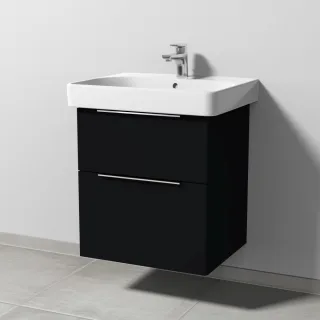 Sanipa 3way Waschtischunterbau zu Geberit Smyle Square Waschtisch mit 2 Auszügen, Schwarz-Matt UF67008