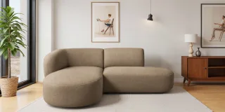 Ecksofa Designersofa BABETTE in Stoff Lins Hellbraun Ottomane Links