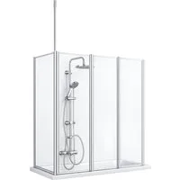 welltime Badewannenaufsatz Summer 3-teilig + feste Seitewand, Einscheibensicherheitsglas, (4 tlg), Deckenhöhe bis 240cm geeignet, Glaswand bestehend aus vier Elementen