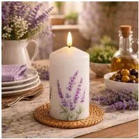 MARELIDA LED-Kerze LED Kerze mit Lavendel Motiv Echtwachskerze 7x14,5cm Batterie Timer