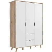 FORTE Drehtürenschrank Vankka skandinavischer-Stil, viel Stauraum, ohne Griffe (B/H/T ca.140x200x52cm) Made in Europe,mit Einlegeböden+Kleiderstange+Schubladen,grifflos
