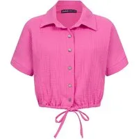 CLOUD 5IVE Klassische Bluse CLOUD 5IVE Cropped Baumwoll Bluse mit Knopfleiste & Tunnelzug