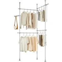 SoBuy Kleiderständer KLS03, verstellbarer offener Kleiderschrank für Schlafzimmer, Garderobenständer mit 4 Kleiderstangen Teleskop Garderoben System