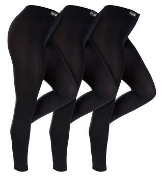 3 Paar Multipack Womens Winter Leggings | THMO | Warm Thermal Footless Tights in Schwarz - Schwarz