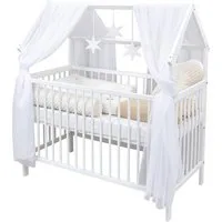 Baby-Delux Komplettbett Hausbett Babybett Schutzgitter Komplettset, 10-tlg., Kinderbett 60x120 cm weiß, Bettset verschiedene Designs