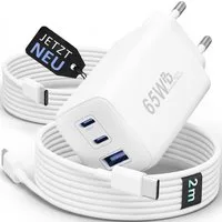 GreenHec 65w USB-C Ladegerät 3-Port Mehrfach Schnellladegerät GAN Netzteil Schnelllade-Gerät (50 mA, Spar-Set, Universelle Kompatibilität, + Ladekabel Fast Charger Adapter Macbook Ladestation Type C + USB-AA)