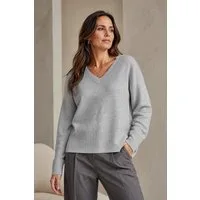 six-o-seven Strickpullover Kaschmir V-Ausschnitt Strickpullover mit Fransen im eleganten Grau