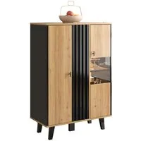 Merax Highboard, mit 8 Fächer inkl. LED,Vitrine mit Glastür,Sideboard Landhausstil