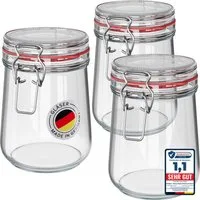 Wellgro Vorratsglas Einmachgläser mit Bügelverschluss rund, Fermentierglas, (3-tlg)