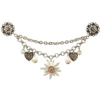 Alpenflüstern Kette mit Anhänger Charivari (Pins) Edelweiß Greta fürs DIrndl (antik-silber-farben), - Hochwertiger Damen-Trachtenschmuck mit Perlen und Edelweiss, Dirndlk