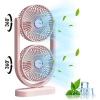 MOPUEA Standventilator 360° Drehbar Doppelkopf Luftzirkulationsventilator USB Tischventilator, Standventilator Luftzirkulation Leise USB Aufladbar