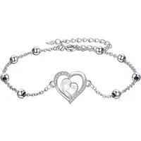 LuxusKollektion Charm-Armband Mutter Tochter Armband 925 Sterling Silber Herz Anhänger Schmuck