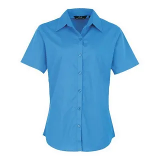 Premier Damen Kurzarm Popeline Bluse / Arbeitshemd (Saphir)