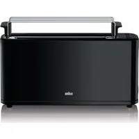 Braun Toaster PurEase HT 3110 BK, 1 langer Schlitz, für 2 Scheiben, 1000,00 W, Aufwärm-, Stop- und Auftauftaste, Abnehmbarer Brötchenaufsatz