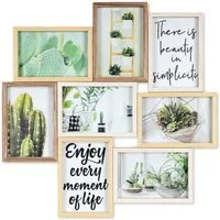 Levandeo® Bilderrahmen Collage, Bilderrahmen Collage B x H 44x44cm 8 Fotos 10x15cm Natur Eiche Holz