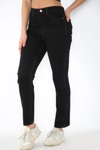 Ladies Magic Shaping High Waisted Straight Leg Jeans in Schwarz
