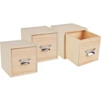 VBS Dekoobjekt Schubladenbox Würfel, mit Griff 12 cm x 12 cm x 12 cm 3er-Pack