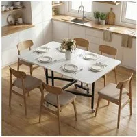 HOMCOM Klapptisch Esstisch Küchentisch für 4-6 Personen, Stahlbeine (Set, 1-St., 1 Tisch), Platzsparend, klappbar, mit Rollen