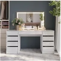 Vicco Schminktisch Sherry, Weiß/Weiß Hochglanz, 158.2 cm mit LED-Spiegel (2-St)