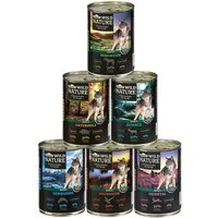 Dehner Wild Nature Probier-Set, mit Ente / Pferd / Lachs, 6 x 400 g Dose, Nassfutter für: Hunde, Nassfutter für ausgewachsene Hunde, getreidefrei / zuckerfrei