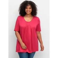 Sheego T-Shirt T-Shirt Kurzarm in A-Linie, mit Kellerfalten am Ausschnitt