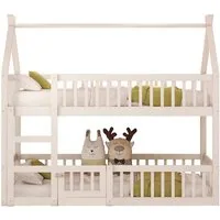 Flieks Etagenbett, Hochbett Kinderbett 90x200cm mit oberem Lattenrost und Leiter