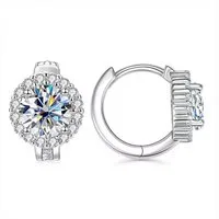 ROUGEMONT Paar Creolen Funkelnde Moissanit Damen Creolen Ohrringe Halo-Design, Funkelnder Moissanit mit 6,5mm und Echtheitszertifikat