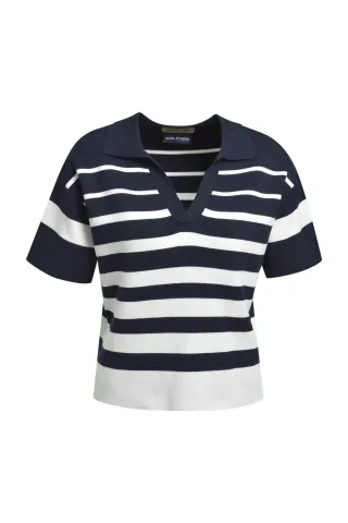 Smith&Soul - Polo Collar Slipover offwhite print - Gr. - S