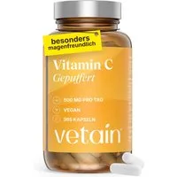 VETAIN Vitamin C gepuffert 500mg - pH-neutral, magenschonend - 365 vegane Kapseln, 365 St., Säurefreies Calcium, hochdosiert, produziert in Deutschland