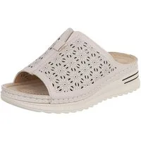 Ital-Design Damen Slipper mit Cut-outs und Komfortsohle Plateausandaletten (91849146) Keilabsatz/Wedge Keilsandaletten in Beige
