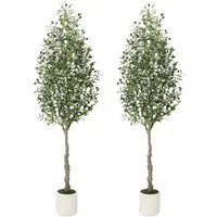 Kunstbaum Künstliche Olivenbäume für den Innenbereich,1.5/1.8/2.1 m,Dekoration, GarveeMore, Höhe 210 cm, Realistischem Stamm,Blättern und Früchten als Dekoration für das Home