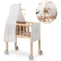 ELLA & PIET® Puppenbett Großer Puppen-Stubenwagen DREAMY aus Holz mit Himmel (Weiß-Schlamm)