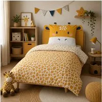 Familando Kinderbettwäsche Happy Giraffe 135x200 80x80 cm Bettwäsche mit Ohren, Renforcé, 2 teilig, mit liebevollem Motiv & süßen Details für Mädchen und Jungen